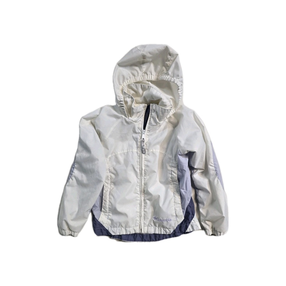 Columbia Girls Jacket 7-8 White Purple Hooded Mesh Lined